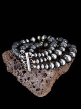 Navajo Sterling Silver Three Strand Beaded Bracelet - PuebloDirect.com
