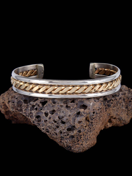 Navajo Sterling Silver and Gold Twisted Rope Cuff Bracelet - PuebloDirect.com
