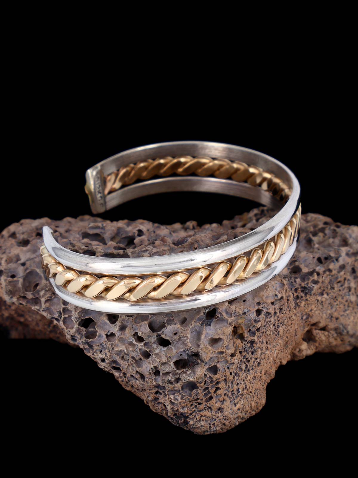 Navajo Sterling Silver and Gold Twisted Rope Cuff Bracelet - PuebloDirect.com