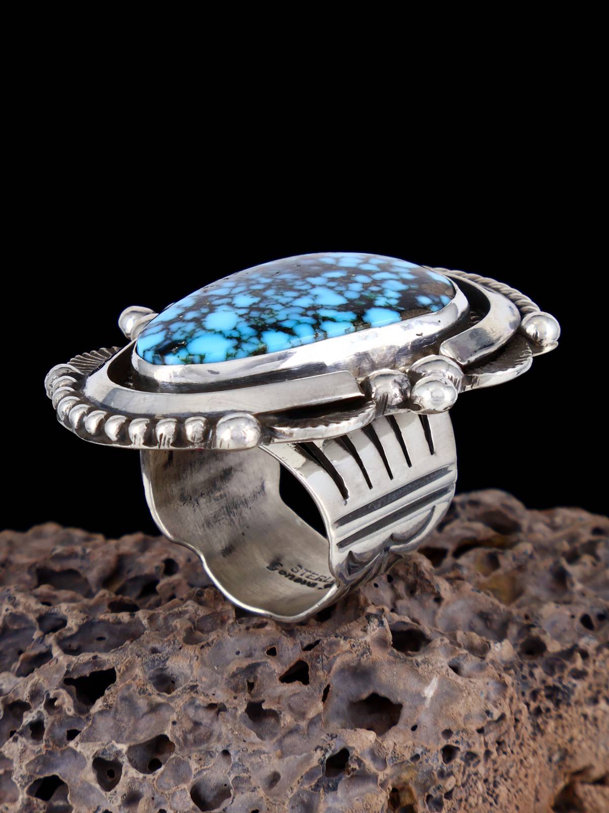 Kingman Turquoise Sterling Silver Ring, Size 7 1/4 - PuebloDirect.com