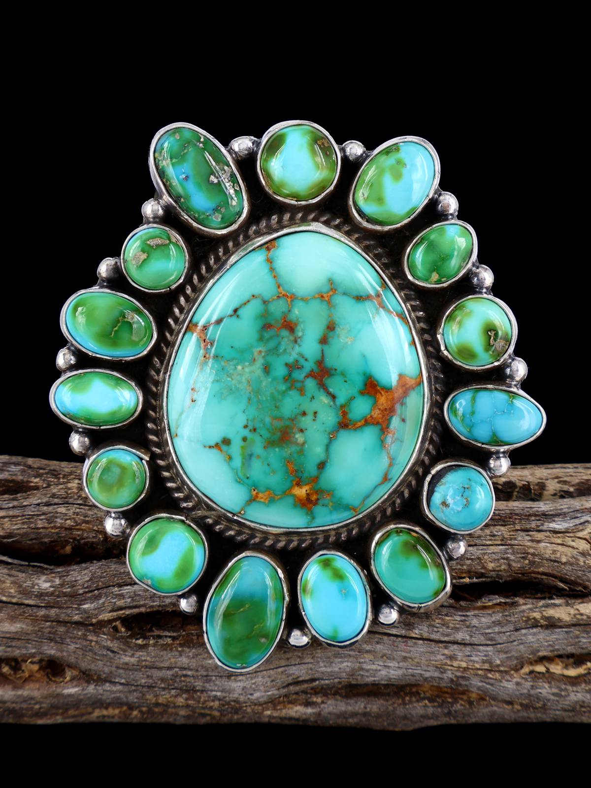Royston and Sonoran Gold Turquoise Cluster Sterling Silver Ring, Size 7 1/2 - PuebloDirect.com