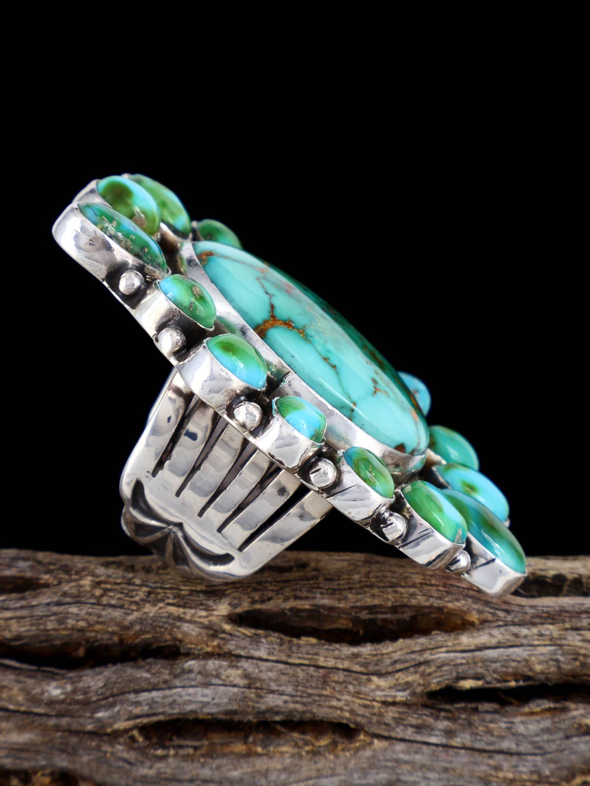 Royston and Sonoran Gold Turquoise Cluster Sterling Silver Ring, Size 7 1/2 - PuebloDirect.com