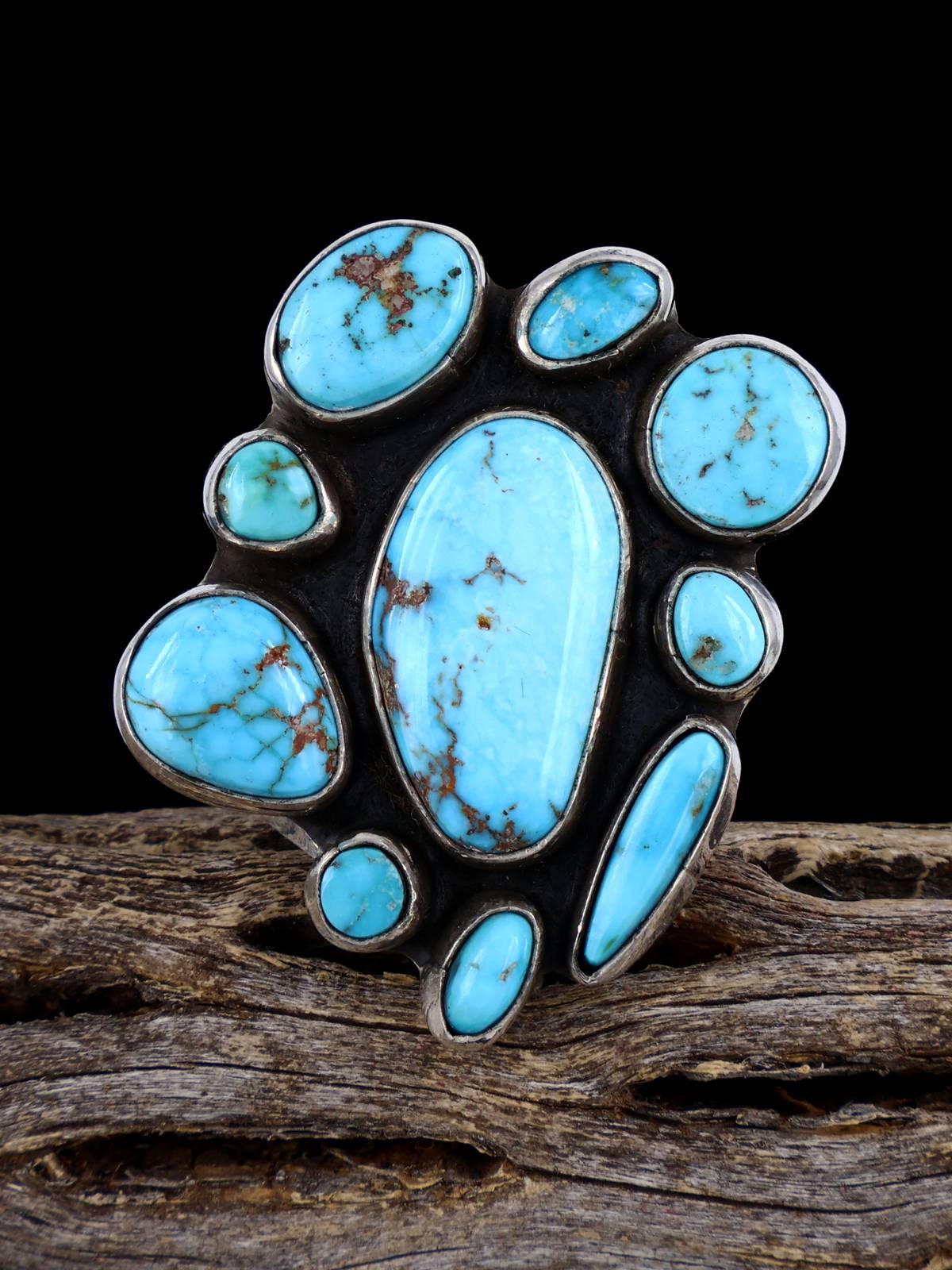 Turquoise Cluster Sterling Silver Ring, Size 8 - PuebloDirect.com