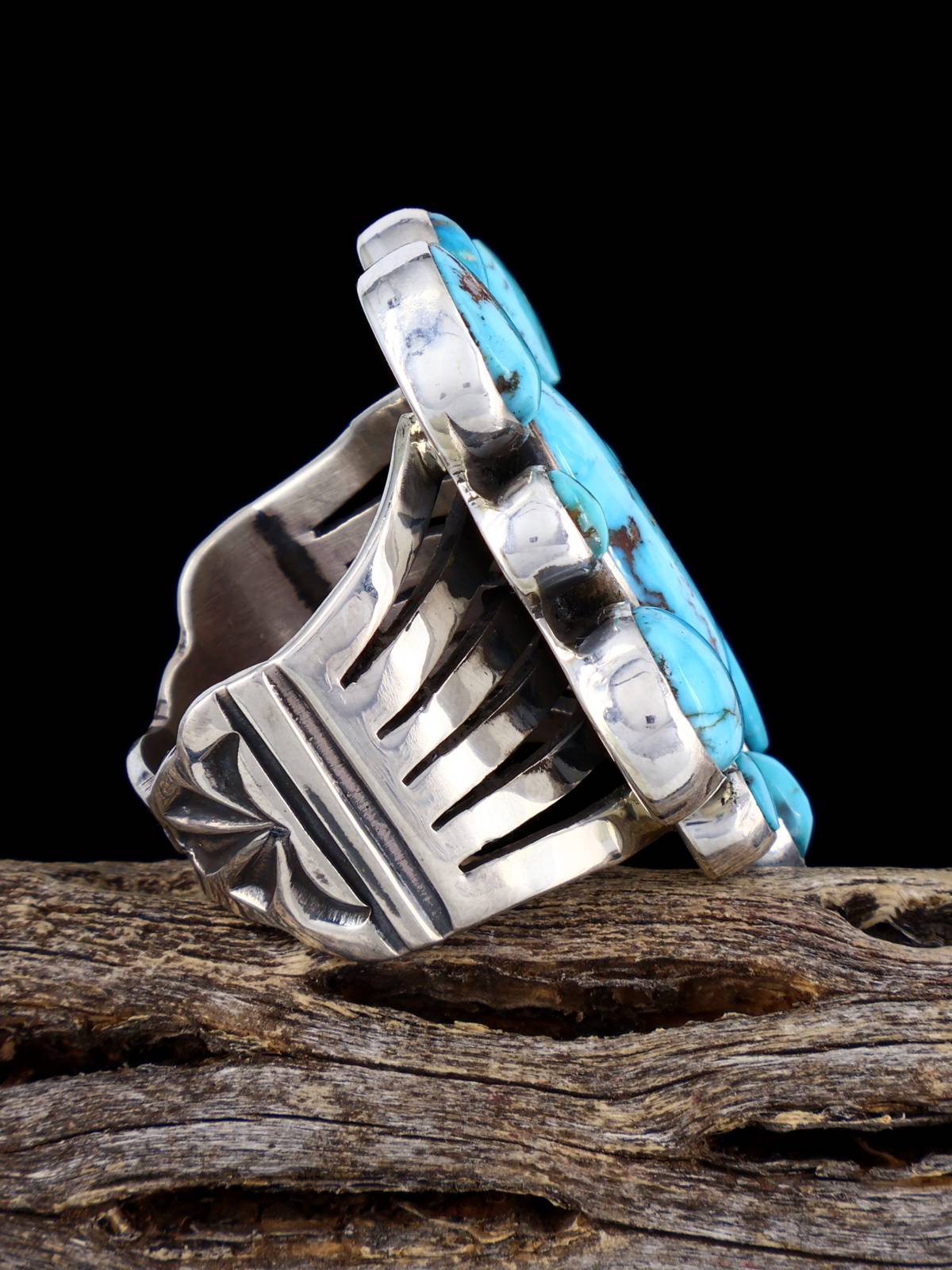 Turquoise Cluster Sterling Silver Ring, Size 8 - PuebloDirect.com