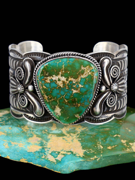 Navajo Jewelry Sterling Silver Natural Royston Turquoise Cuff Bracelet - PuebloDirect.com