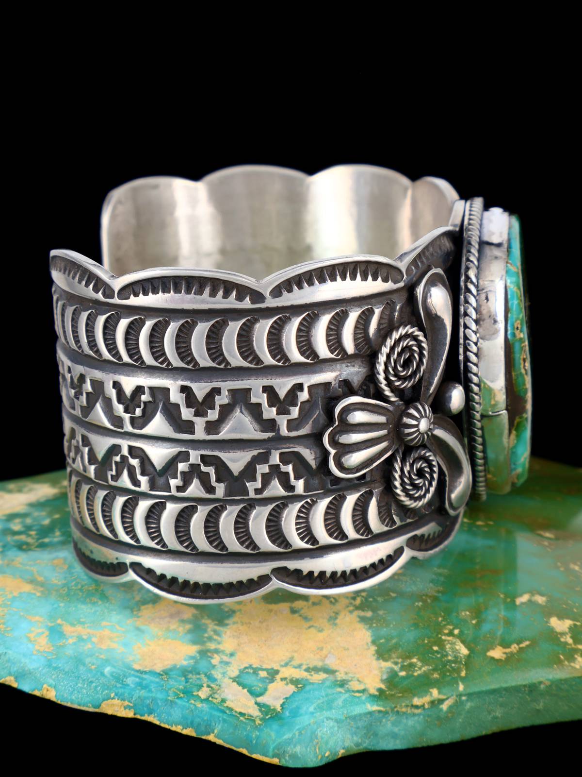 Navajo Jewelry Sterling Silver Natural Royston Turquoise Cuff Bracelet - PuebloDirect.com