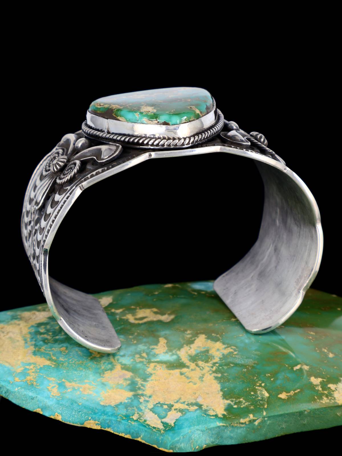 Navajo Jewelry Sterling Silver Natural Royston Turquoise Cuff Bracelet - PuebloDirect.com