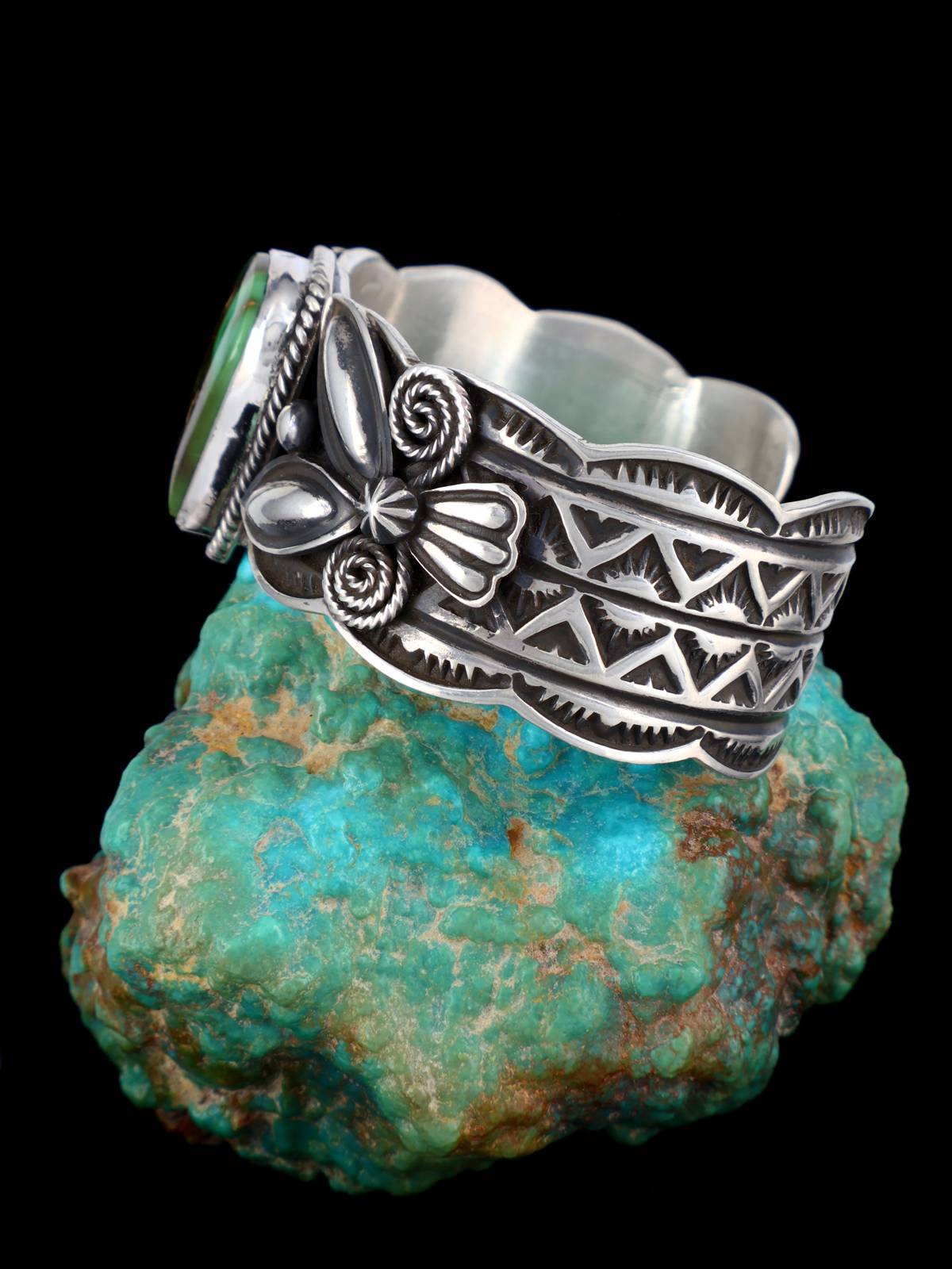 Navajo Jewelry Sterling Silver Natural Royston Turquoise Cuff Bracelet - PuebloDirect.com