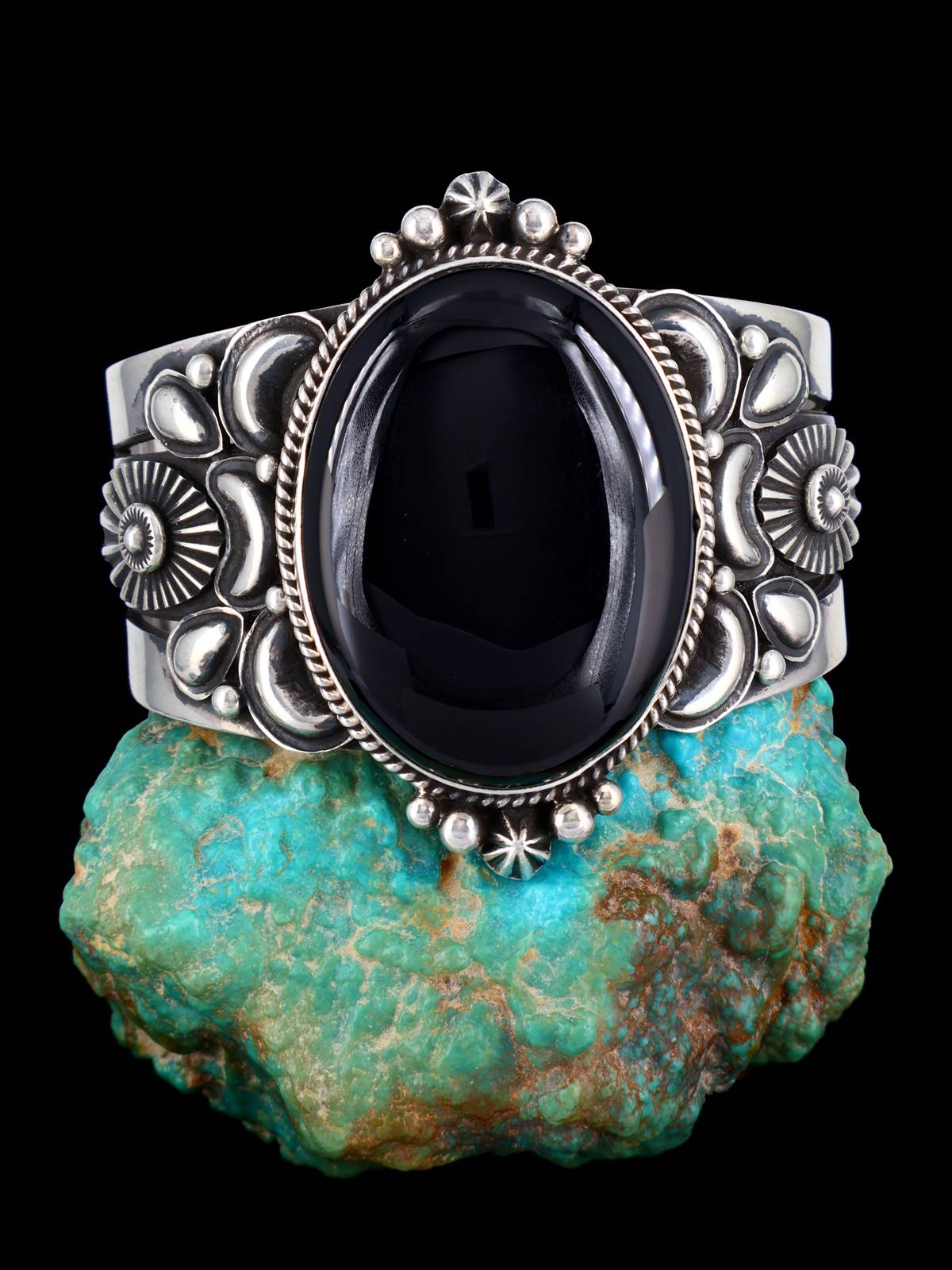Navajo Black Onyx Sterling Silver Cuff Bracelet - PuebloDirect.com