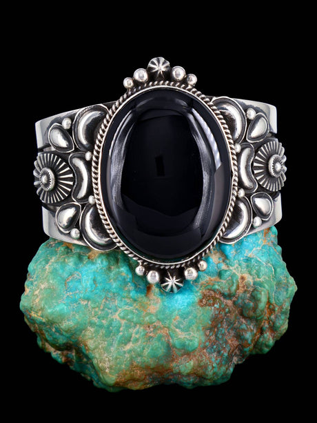 Navajo Black Onyx Sterling Silver Cuff Bracelet - PuebloDirect.com