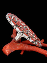 Large Natural Mediterranean Coral Sterling Silver Adjustable Ring Size 8+ - PuebloDirect.com