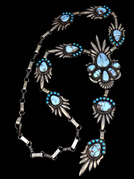 Navajo Sterling Silver Golden Hill Turquoise Lariat Y Necklace - PuebloDirect.com