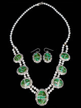 Navajo Jewelry Sonoran Gold Turquoise Inlay Necklace and Earrings Set - PuebloDirect.com