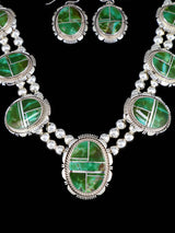 Navajo Jewelry Sonoran Gold Turquoise Inlay Necklace and Earrings Set - PuebloDirect.com