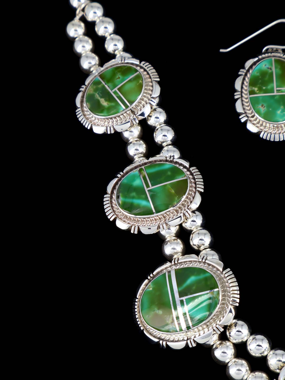 Navajo Jewelry Sonoran Gold Turquoise Inlay Necklace and Earrings Set - PuebloDirect.com