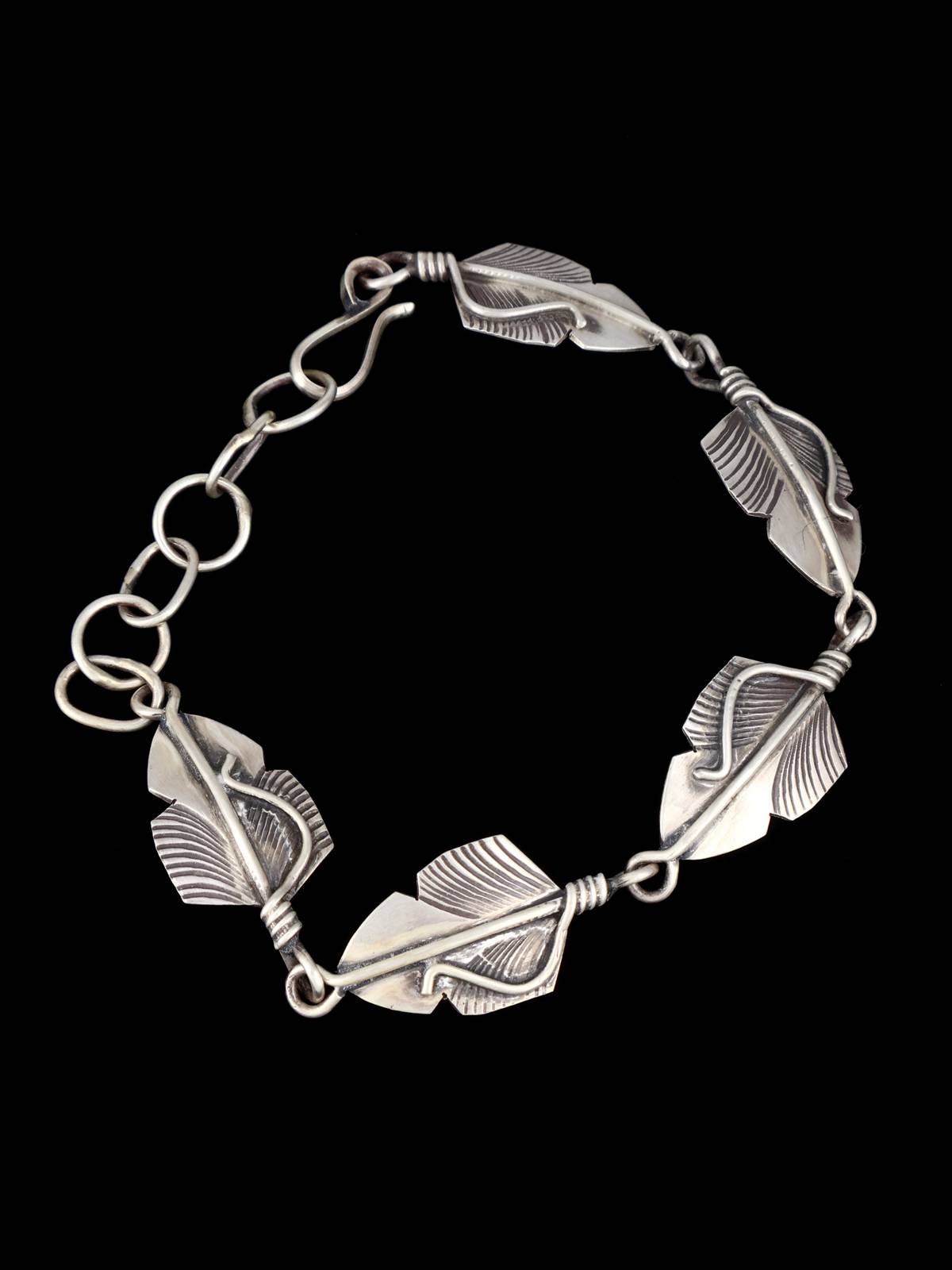 Native American Sterling Silver Feather Link Bracelet - PuebloDirect.com