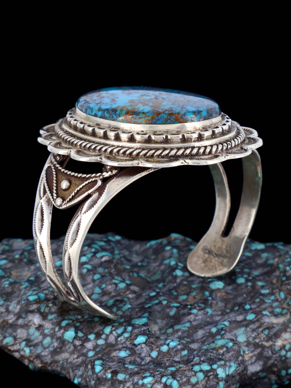 Vintage Native American Turquoise Sterling Silver Cuff Bracelet - PuebloDirect.com