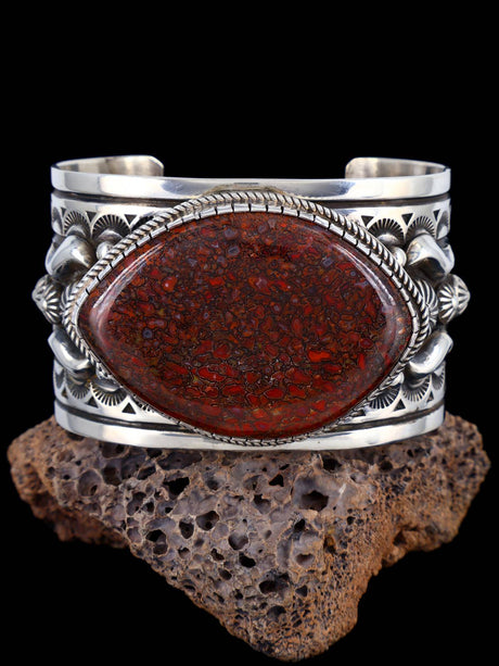 Native Sterling Silver Dinosaur Gembone Cuff Bracelet - PuebloDirect.com