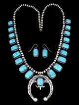 Sonoran Turquoise Sterling Silver Squash Blossom Necklace Set - PuebloDirect.com