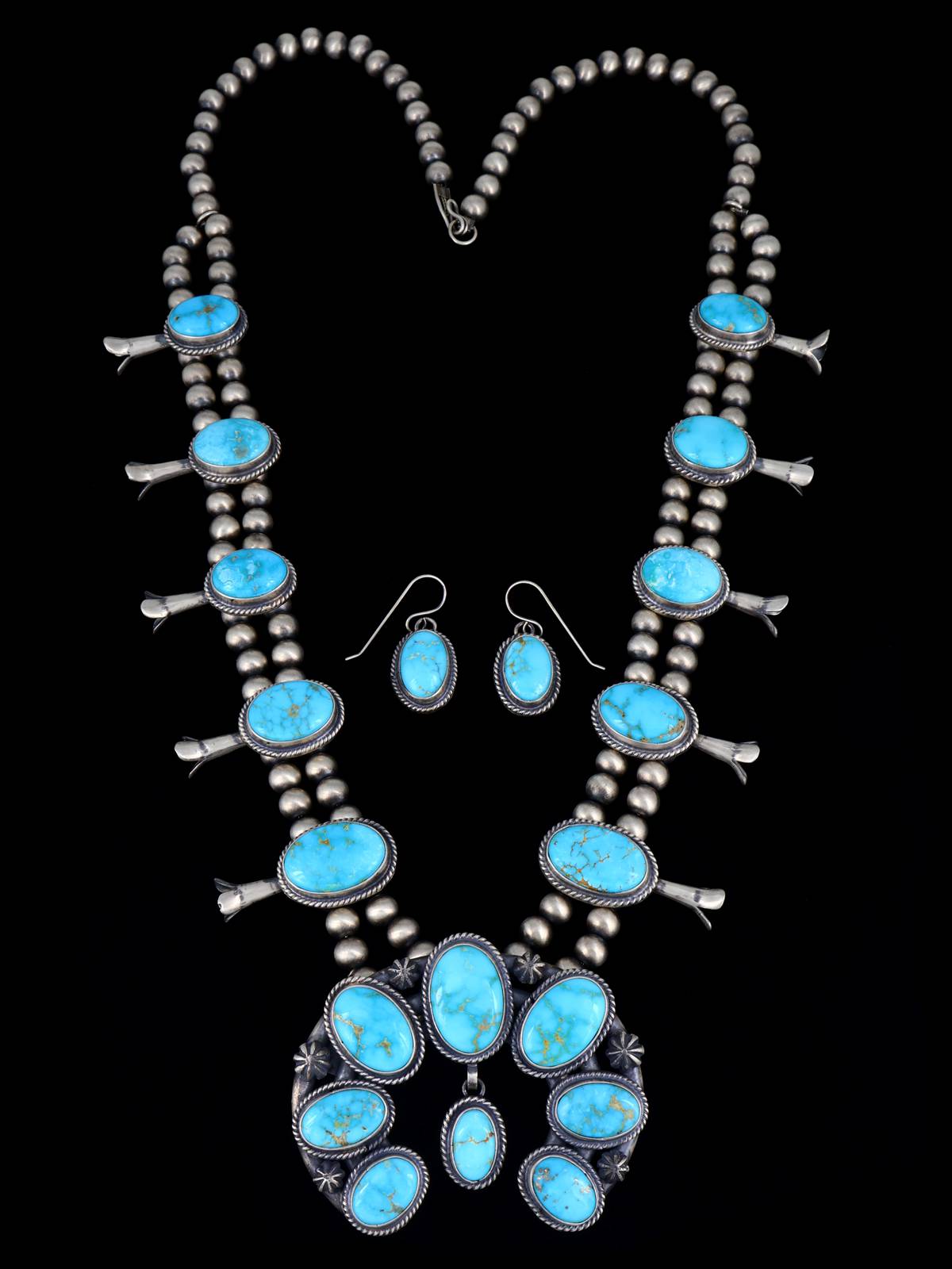 Sonoran Turquoise Sterling Silver Squash Blossom Necklace Set - PuebloDirect.com