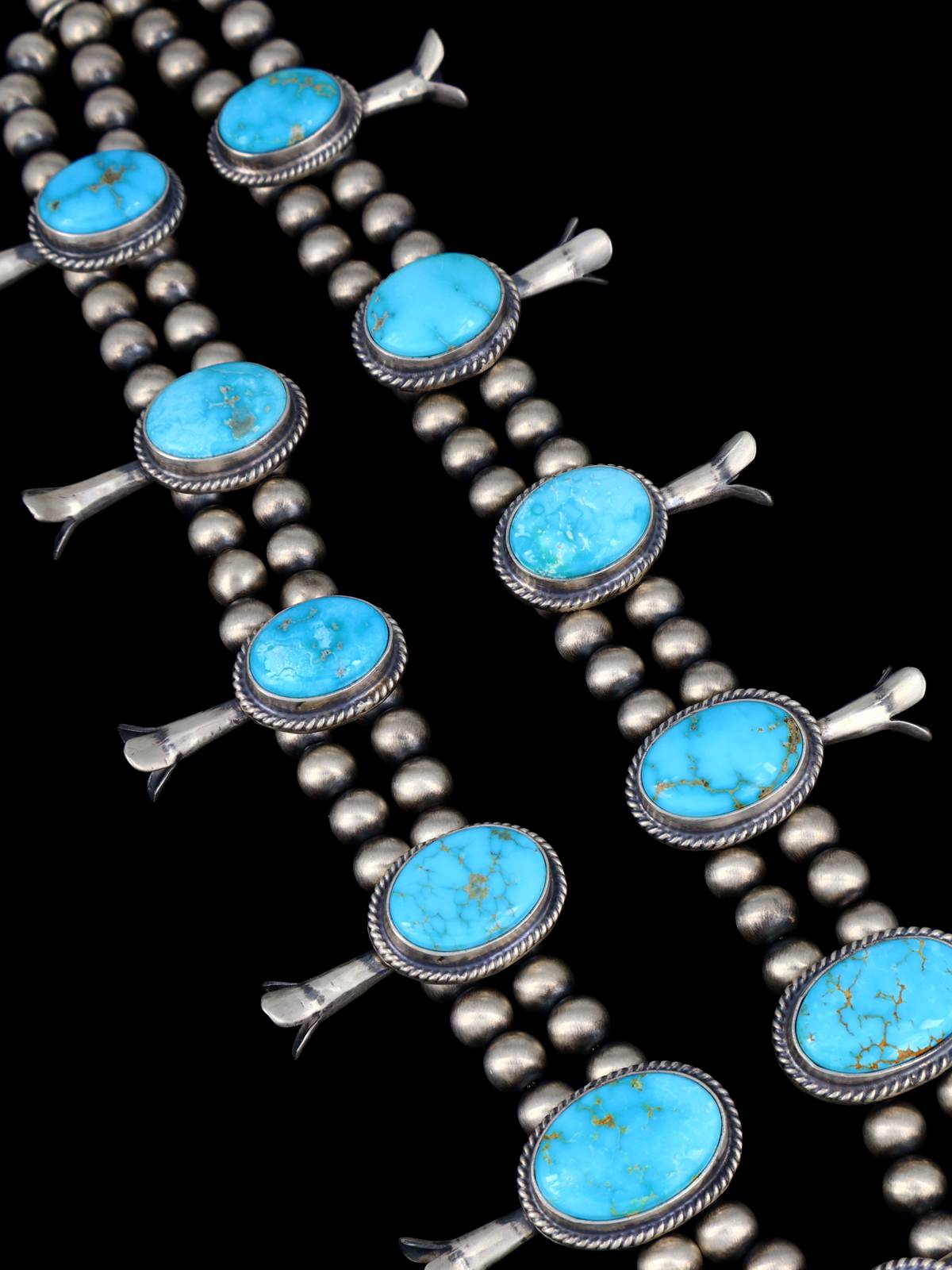 Sonoran Turquoise Sterling Silver Squash Blossom Necklace Set - PuebloDirect.com