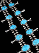 Sonoran Turquoise Sterling Silver Squash Blossom Necklace Set - PuebloDirect.com