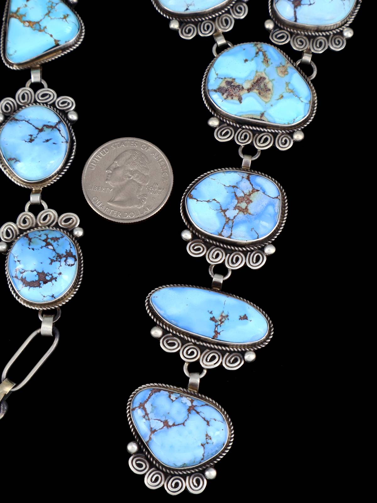 Navajo Sterling Silver Golden Hills Turquoise Lariat Necklace - PuebloDirect.com