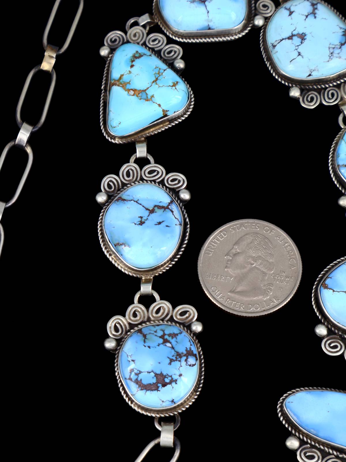 Navajo Sterling Silver Golden Hills Turquoise Lariat Necklace - PuebloDirect.com