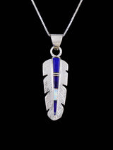 Native American Lapis and Opalite Feather Inlay Pendant - PuebloDirect.com