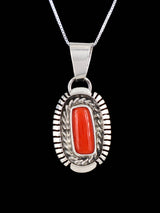 Natural Red Coral Navajo Sterling Silver Pendant - PuebloDirect.com