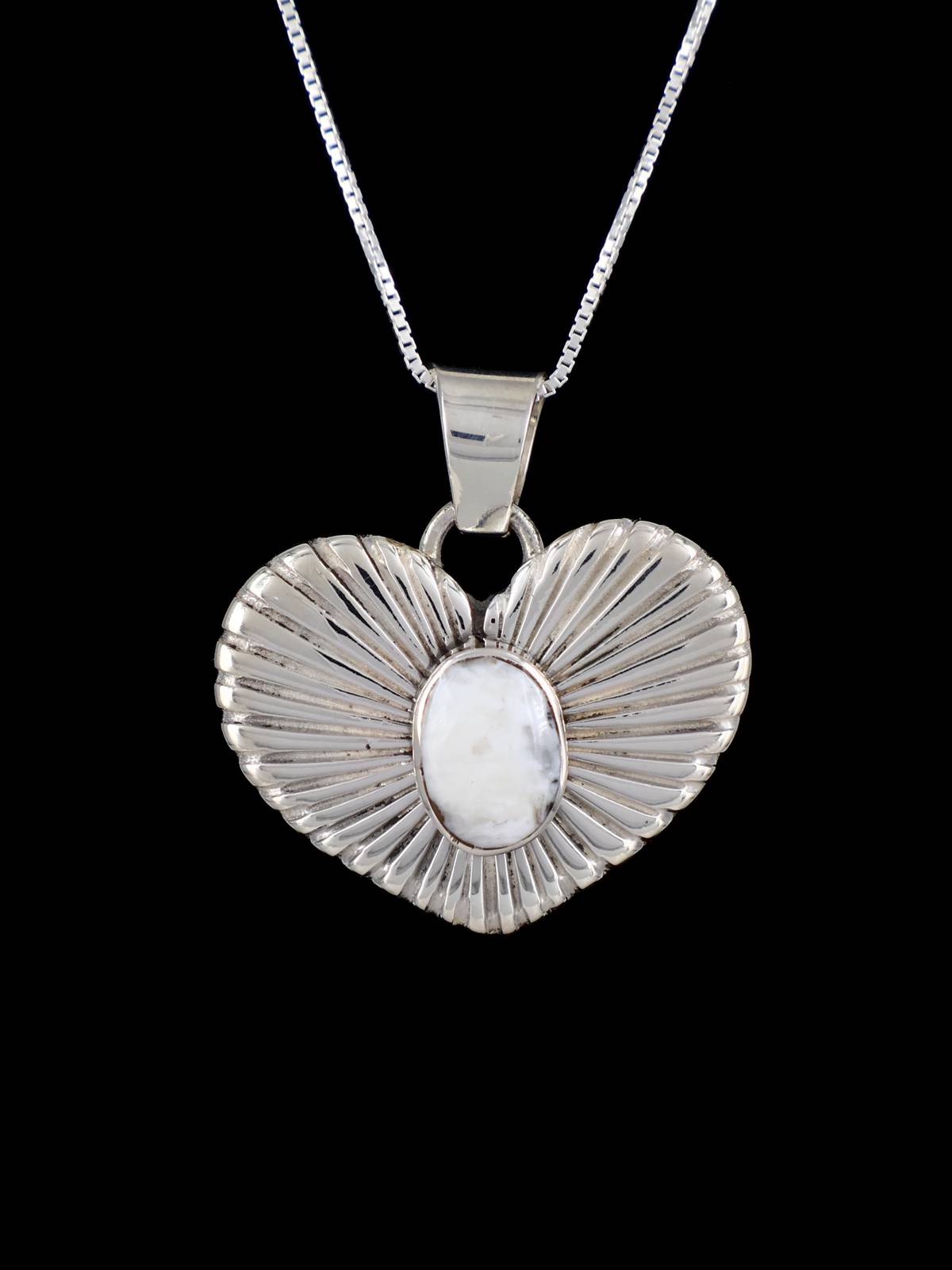 Native American White Buffalo Sterling Silver Heart Pendant - PuebloDirect.com