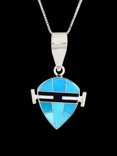Navajo Reversible Sterling Silver Multistone Inlay Yei Pendant - PuebloDirect.com