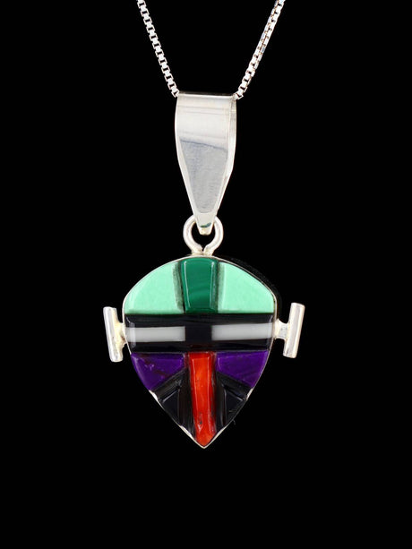 Navajo Reversible Sterling Silver Multistone Inlay Yei Pendant - PuebloDirect.com