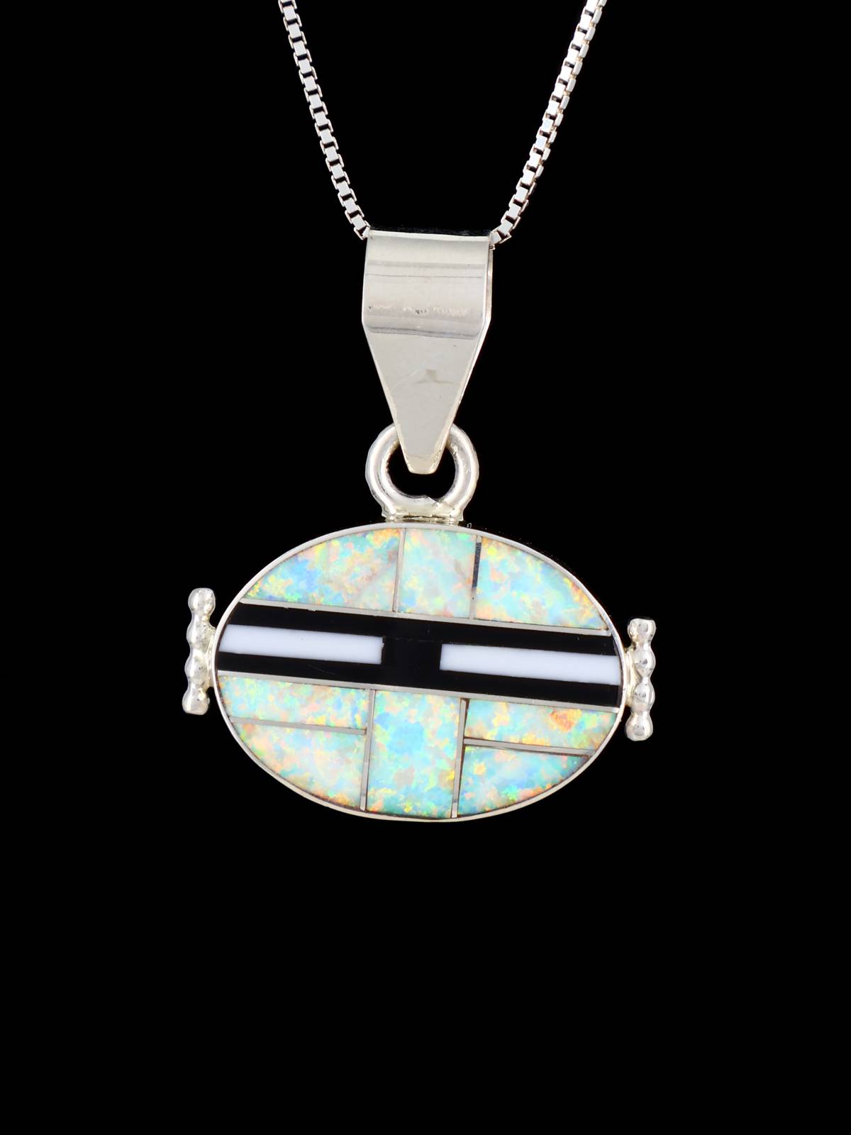 Navajo Reversible Sterling Silver Multistone Inlay Yei Pendant - PuebloDirect.com