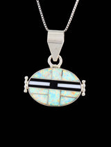 Navajo Reversible Sterling Silver Multistone Inlay Yei Pendant - PuebloDirect.com