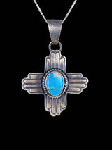 Native American Jewelry Sterling Silver Turquoise Zia Pendant - PuebloDirect.com