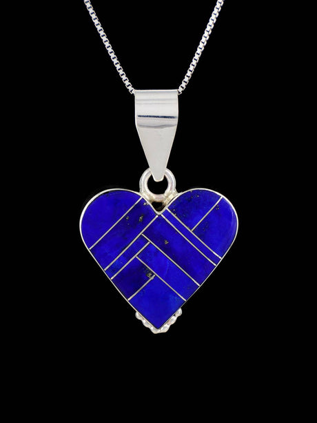Navajo Sterling Silver Lapis Heart Inlay Pendant - PuebloDirect.com