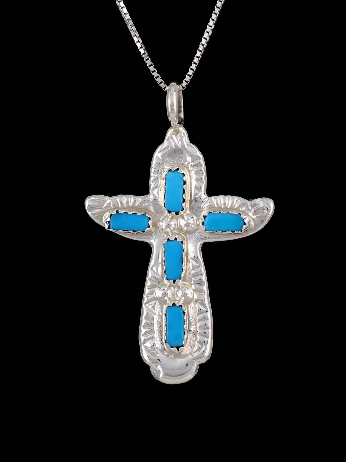 Sterling Silver Zuni Turquoise Cross Pendant - PuebloDirect.com