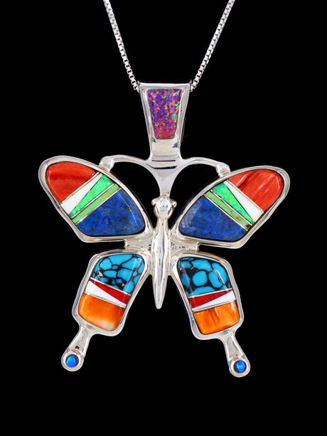 Native American Multi Stone Inlay Butterfly Pendant - PuebloDirect.com