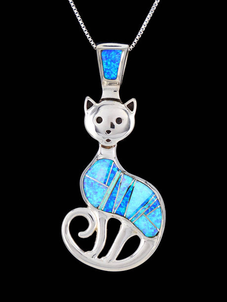 Native American Opalite Inlay Cat Pendant - PuebloDirect.com