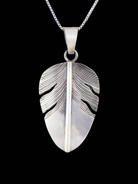 Navajo Sterling Silver Feather Pendant - PuebloDirect.com