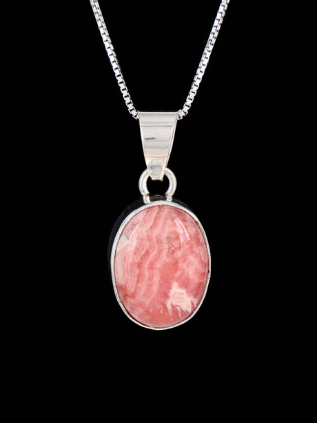Native American Sterling Silver Pink Rhodochrosite Pendant - PuebloDirect.com