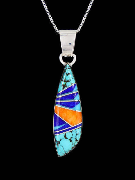 Native American Sterling Silver Multistone Inlay Pendant - PuebloDirect.com