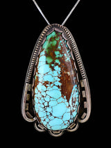 Old Indian Jewelry Large Sterling Silver Natural Royston Turquoise Pendant - PuebloDirect.com