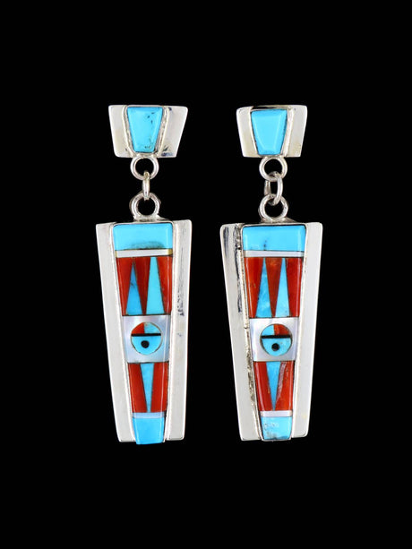 Sterling Silver Zuni Inlay Sunface Post Earrings - PuebloDirect.com