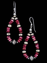 Navajo Spiny Oyster and Sterling Silver Beaded Dangle Earrings - PuebloDirect.com