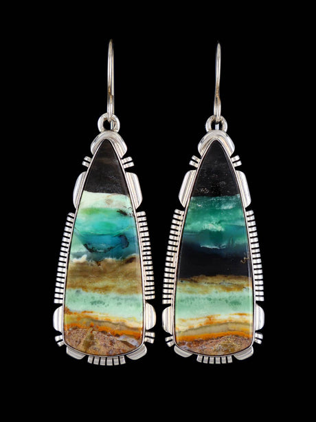 Native American Opalized Petrified Wood Sterling Silver Dangle Earrings - PuebloDirect.com