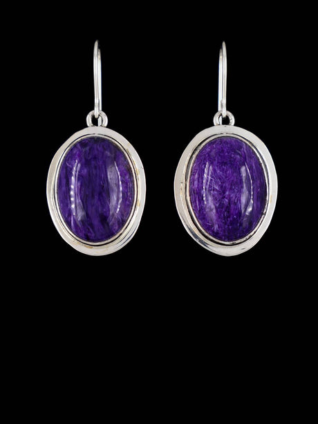 Navajo Sterling Silver Purple Charoite Dangle Earrings - PuebloDirect.com