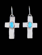 Navajo Sterling Silver Kingman Turquoise Dangle Cross Earrings - PuebloDirect.com
