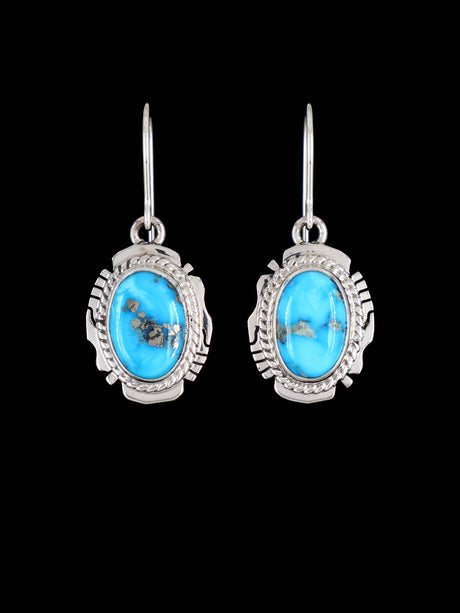 Native American Blue Bird Turquoise Sterling Silver Dangle Earrings - PuebloDirect.com